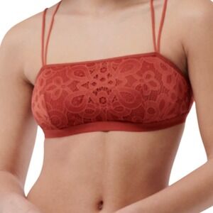 Gilly Hicks Lace Bandeau Bralette Rust Orange Strappy Back Floral Pull On NEW